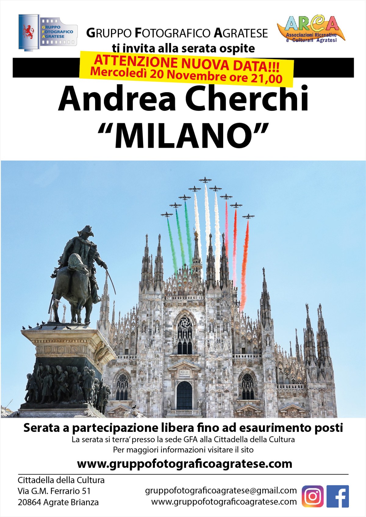 Andrea Cherchi, ATTENZIONE per motivi famigliari l’appuntamento con Andrea Cherchi e’ spostato al 20 Novembre